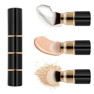 3-in-1 professional makeup brush set, suitable for applying cream/liquid/powder makeup with a sponge brush, travel-sized makeup brush (with cap cover), powder foundation brush, blush brush, can be DIY