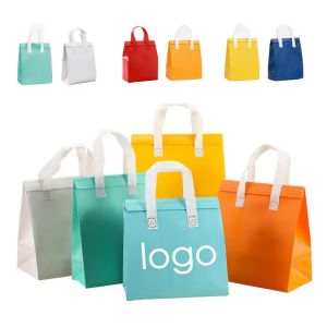 Bolsa refrigeradora aislada personalizada al por mayor para llevar, desechable con asa térmica, reutilizable para distribución de alimentos calientes y fríos