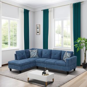 Juego de sofá de lino azul de tres piezas para sala de estar