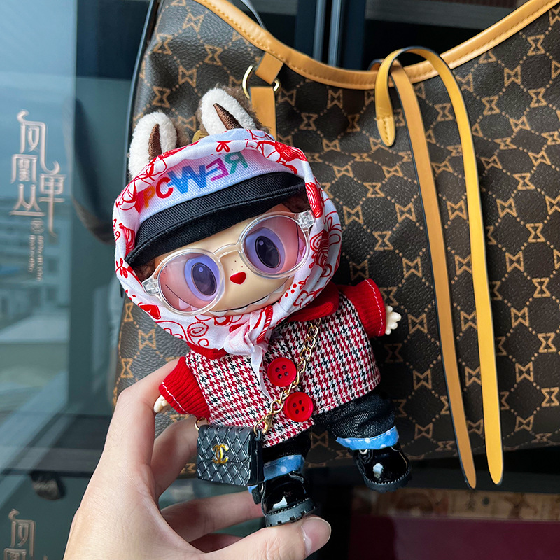 Compatible with 17cm Labubu Figures, 1st/2nd/3rd Gen Doll Outfits, PU Leather Costume Dress-Clothing Only