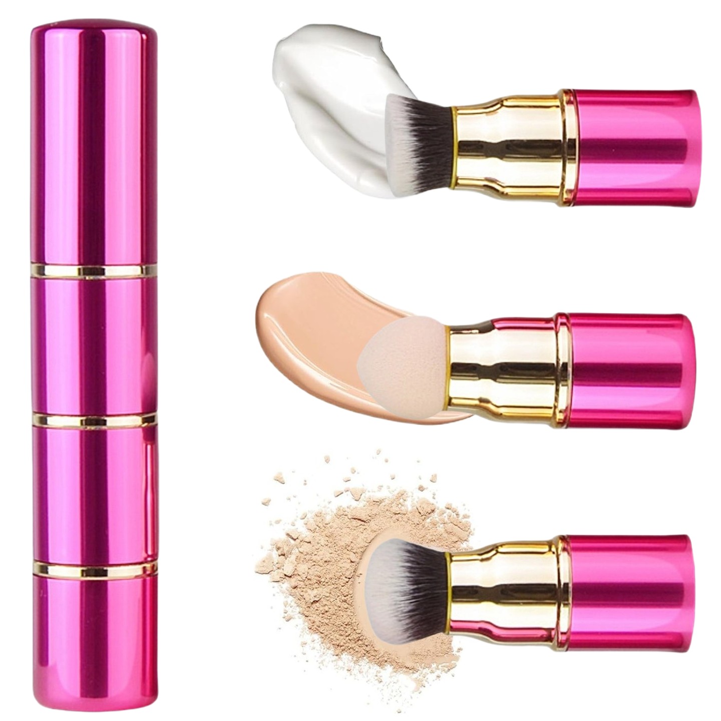 3-in-1 professional makeup brush set, suitable for applying cream/liquid/powder makeup with a sponge brush, travel-sized makeup brush (with cap cover), powder foundation brush, blush brush, can be DIY