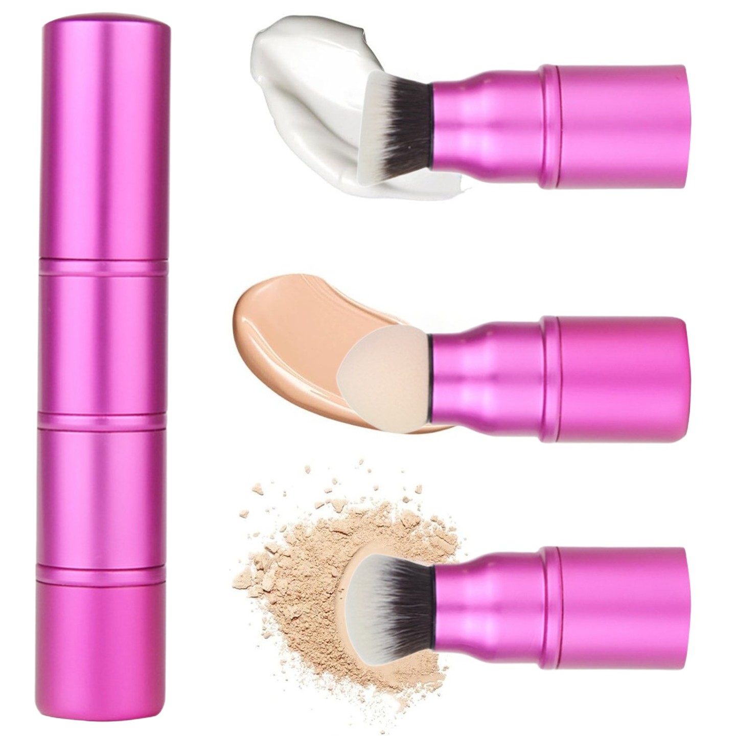 3-in-1 professional makeup brush set, suitable for applying cream/liquid/powder makeup with a sponge brush, travel-sized makeup brush (with cap cover), powder foundation brush, blush brush, can be DIY