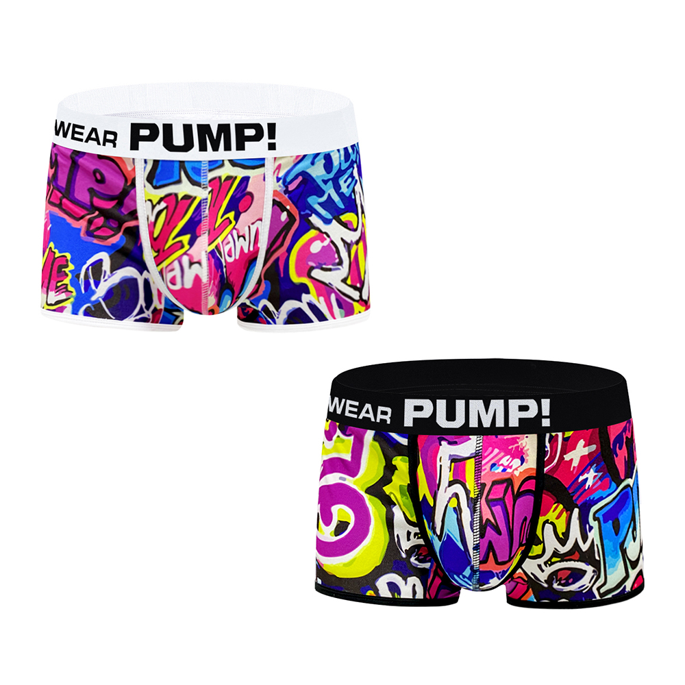 2 PCS  Men s Graffiti Boxer European American Style Sexy Sports Low Waist Personality Trend Boxershorts Man Underwear