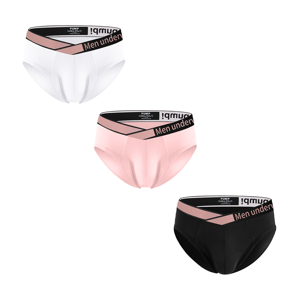 3 PCS  Pink V-belt triangle pants sporty sexy laser gradient waist Modal sporty comfortable low waist U-shaped underwear for men