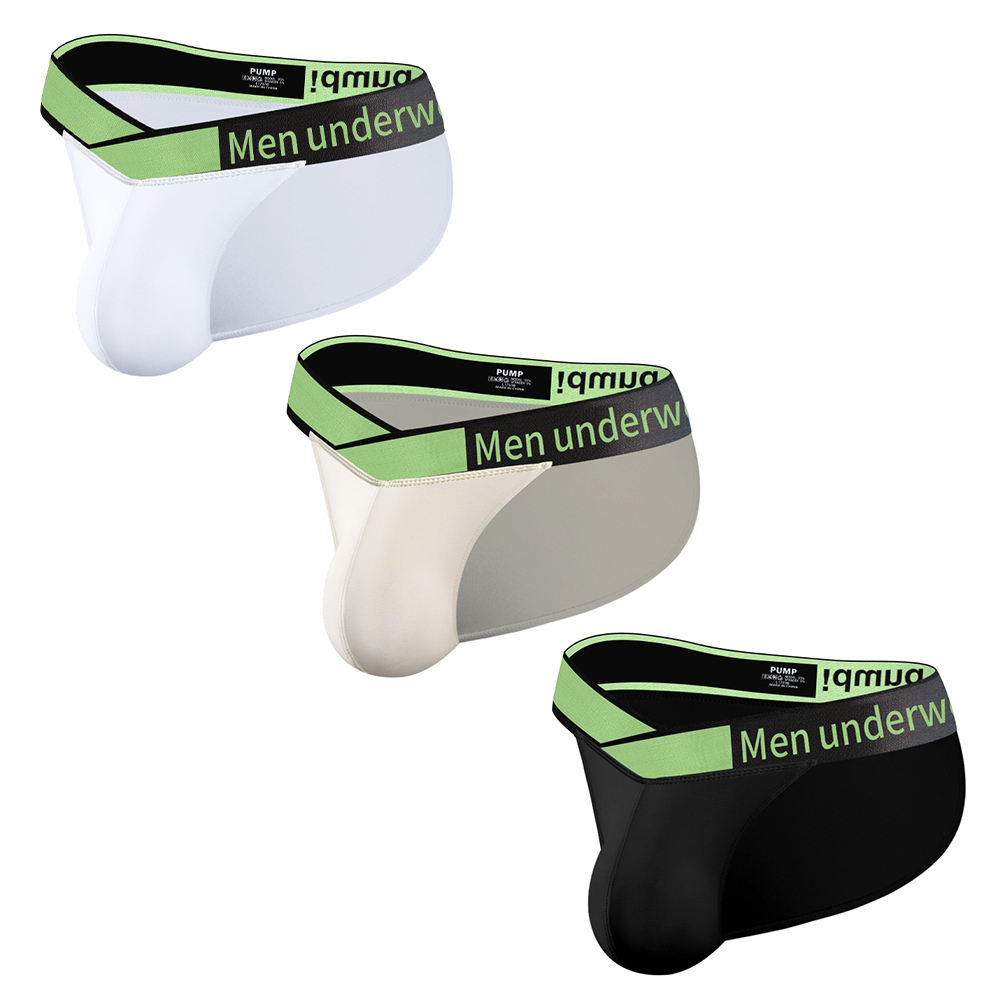 3 PCS  Green V-belt sexy high slit underwear men s Modal low waist lifting buttocks U convex sports fitness bag hip triangle pants