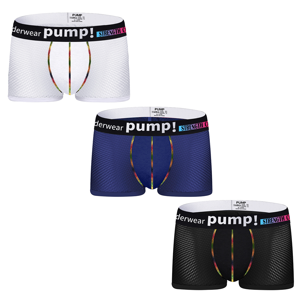 3PCS Men's Boxer Mesh Breathable Sexy Sports Fashion Low Rise Boxershorts Male Solid Color Fashion Man Underpants Trunks
