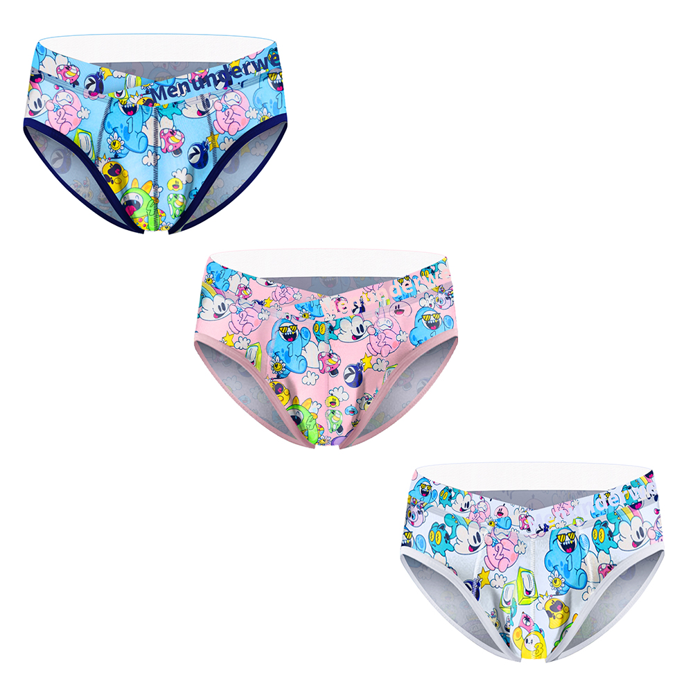 3PCS Fashion V Low Waist Men's Briefs Cartoon Men Underwear Sports Hip Raise Male Triangle Panties Summer Beach Sexy Underwear