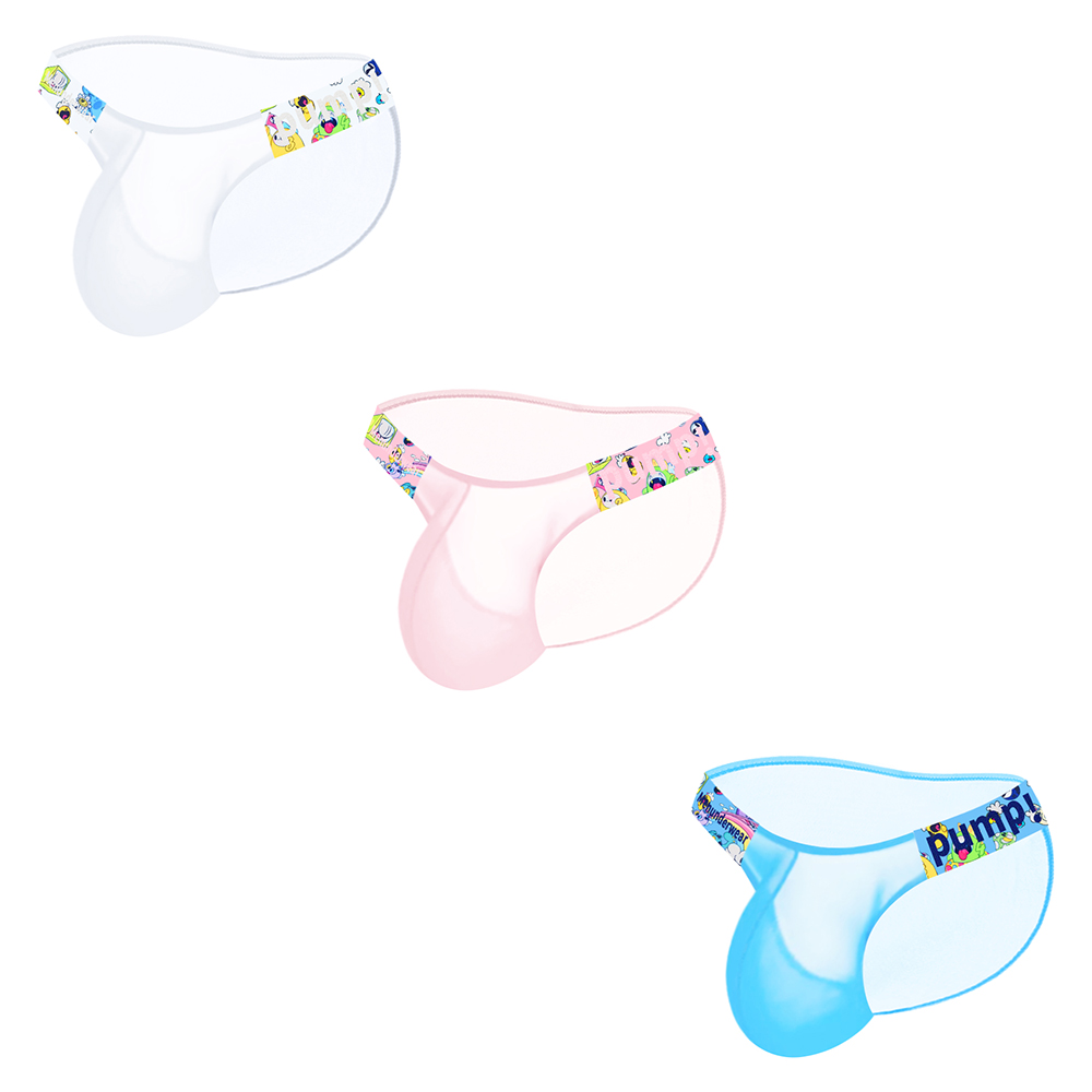 3PCS High Fork Sexy Men's Low Waist Briefs Cartoon Underwear Men U convex Transparent Hip Raise Man Underpants Ultrathin Breathable Panties