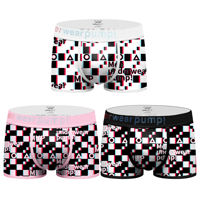 3PCS   Grid Boxers For Men European American Style Underwear Sports Low Waist Personality Trend Mens Boxershorts Comfortable Breathable
