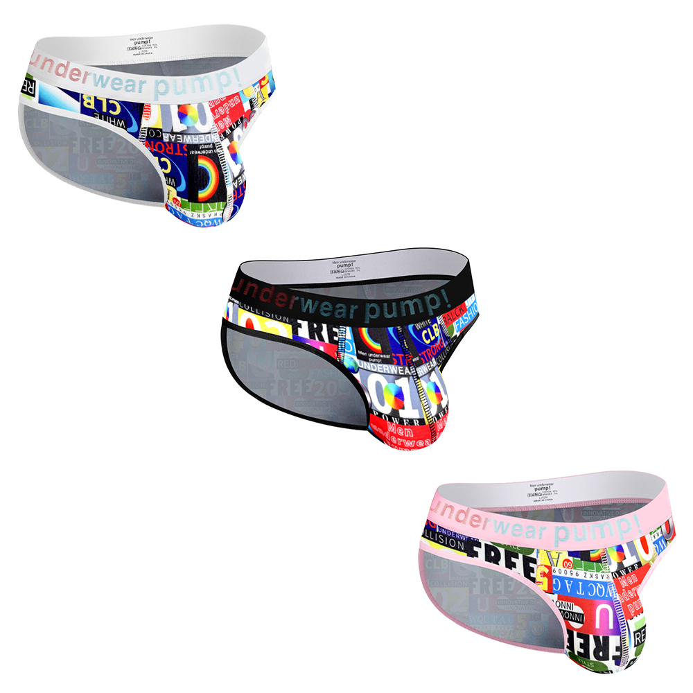 3PCS   Mens Briefs European American Graffiti Street Style Underwear For Men Sexy U Convex Low Waist Hip-Lifting Printed Underpants Male Panties