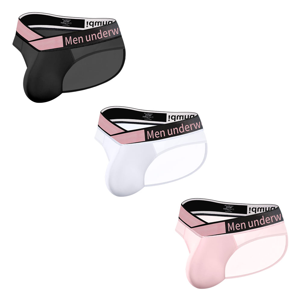 3PCS  Men's Briefs Sexy Transparent Splicing Men Underwear Summer Ultra-thin Underpants Sports Breathable Male Fashion Lingerie