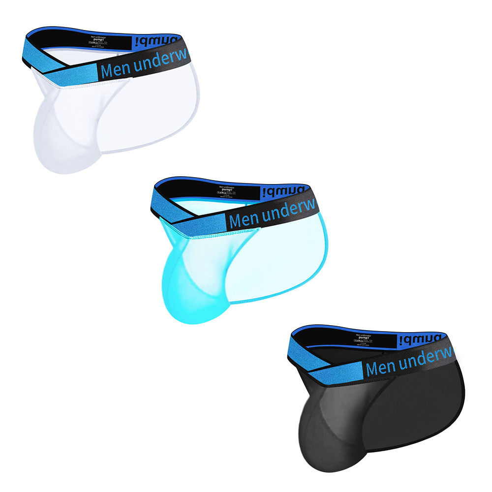 3PCS  Sexy V Low Waist Men Underwear Briefs Ultrathin Transparent Lingerie Soft Mens Underpants Laser Belt Triangle U convex Panties