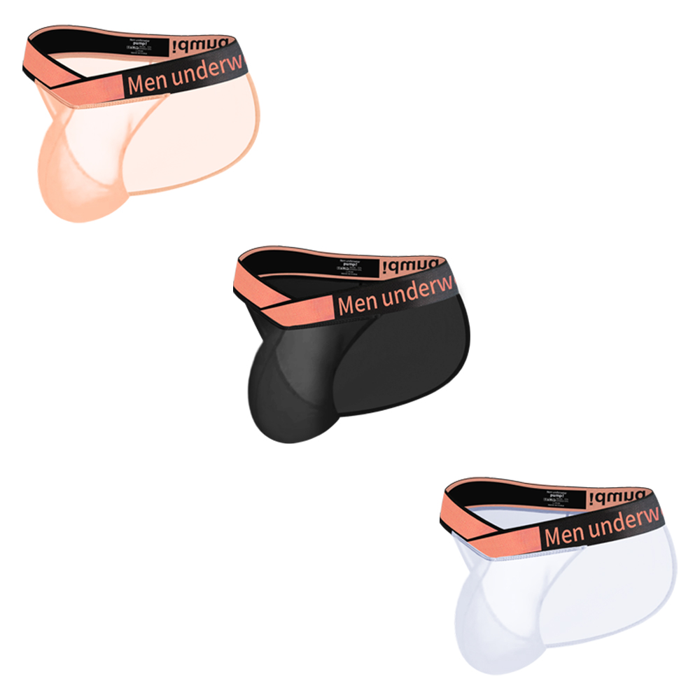 3PCS   Low Waist Mens Briefs Lingerie Soft Ultrathin Underwear For MenTransparent Sexy Penis Pouch Male Ice silk Underpatns