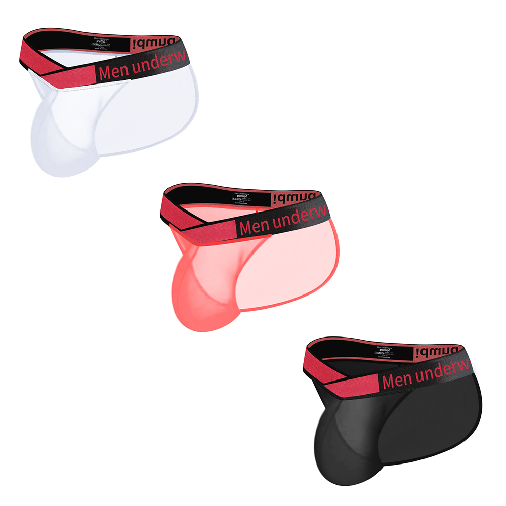 3PCS   Laser V Belt Mens Sexy Underwear Ice silk Transparent Low Waist Triangle Underpants Ultrathin High fork Hip lifting Man Briefs Fashion