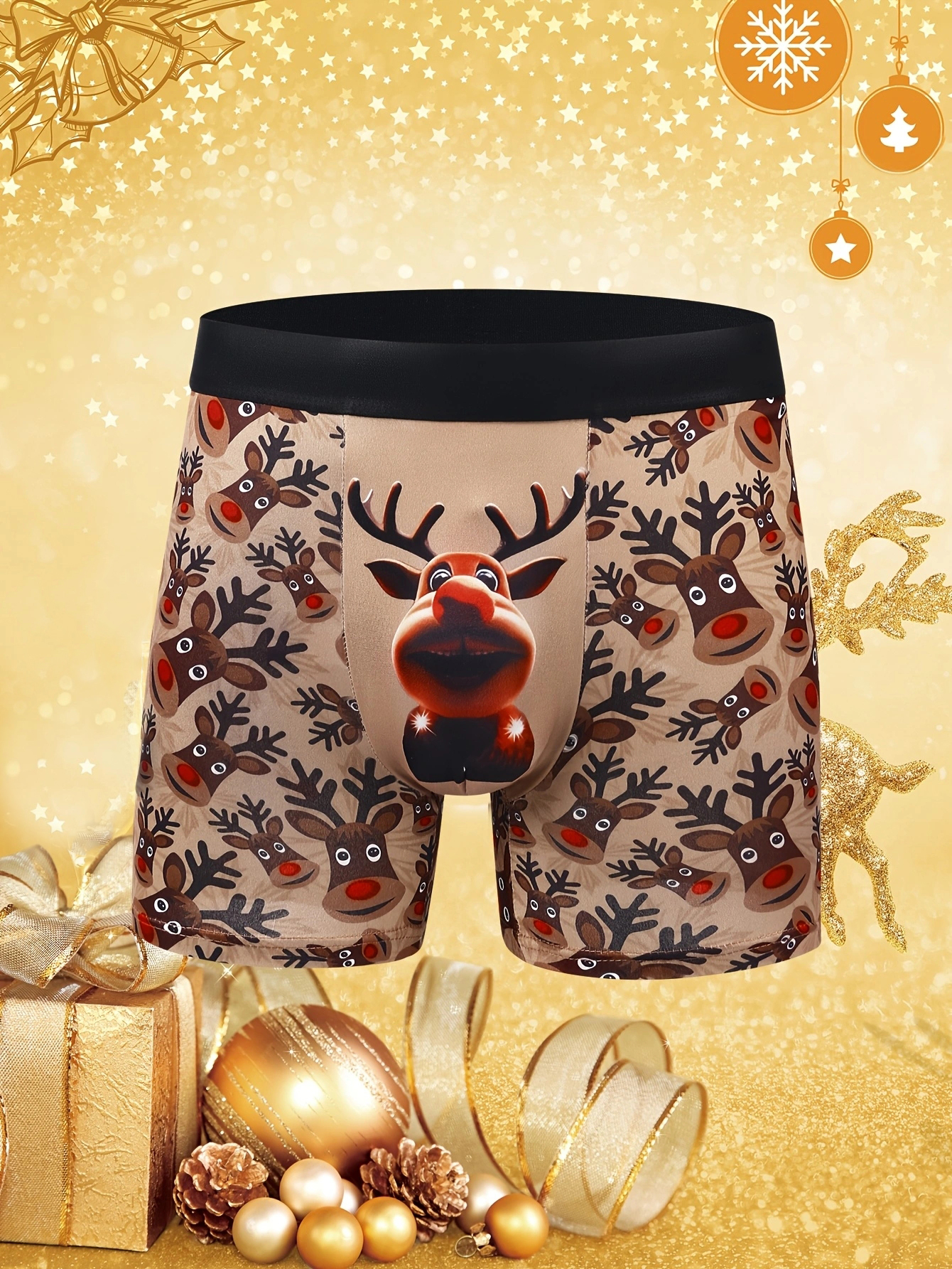 Christmas Exclusive! Men s Boxer Briefs with Reindeer Print, Unique Design, Suitable for Daily Wear/Parties.