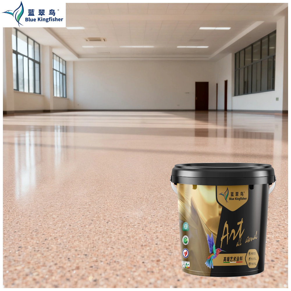 Blue Kingfisher epoxy colored sand self-leveling floor paint is available in bulk for industrial plants, which is wear-resistant and anti-rolling