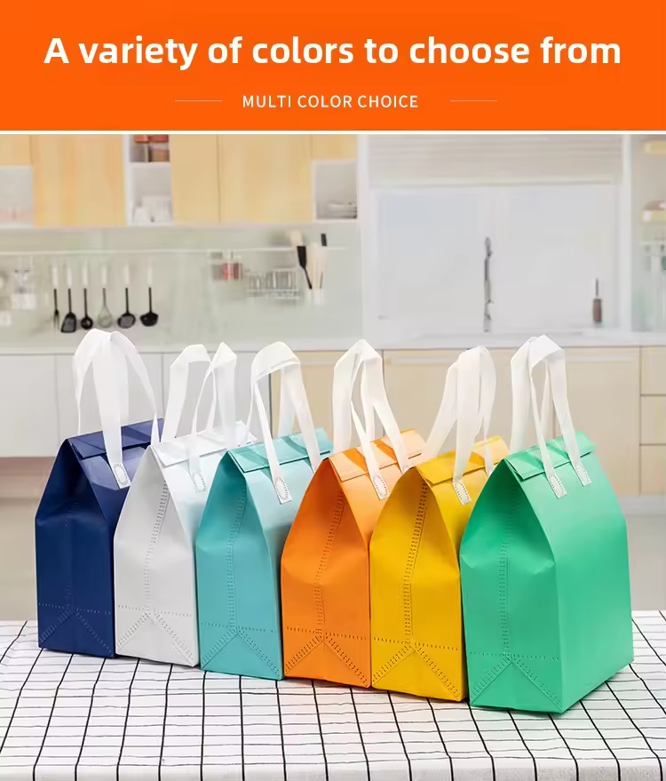 客製化字母圖案非織造布保溫午餐袋,日常使用,適用於冰箱冷藏、外賣食品及飲品遞送、購物