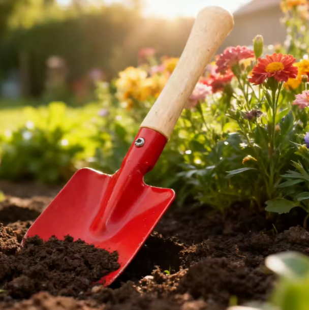 堅固木柄，碳鋼砂鏟、耙，園藝手動工具，OEM 可定制，適用於花卉、盆栽的栽培與挖掘