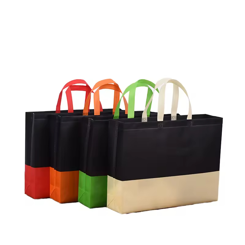 Urgent Printing Non-woven Handbag Dual-color Patchwork Clothing Shopping Bag Advertising Film Gift Bag Printed logo