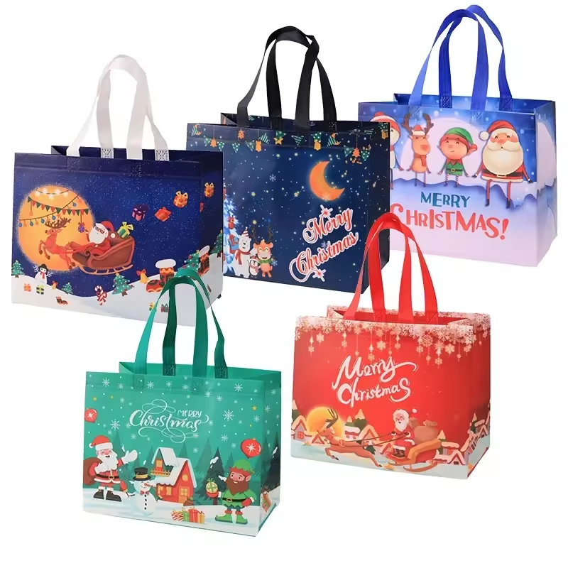 Christmas Shopping Handbag Non Woven Large Capacity Christmas Gift Wrapping Bags Reusable Santa Claus Party Supplies