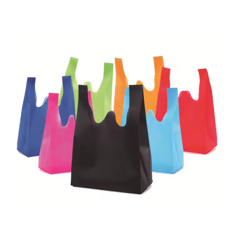 Wholesale Logo Custom Eco Reusable Grocery Tote Vest Shopping Bags Multicolor Non-Woven Bag for Supermarket