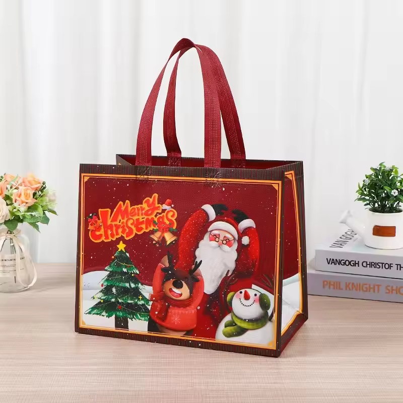 Wholesale Christmas Tree Snowman Print Nonwoven Gift Bags, Eco Shopping Sacks for Corporate Promotion & Advertising Custom