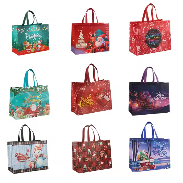 Wholesale Xmas Theme Nonwoven Gift Bags with Drawstring. Support Customization