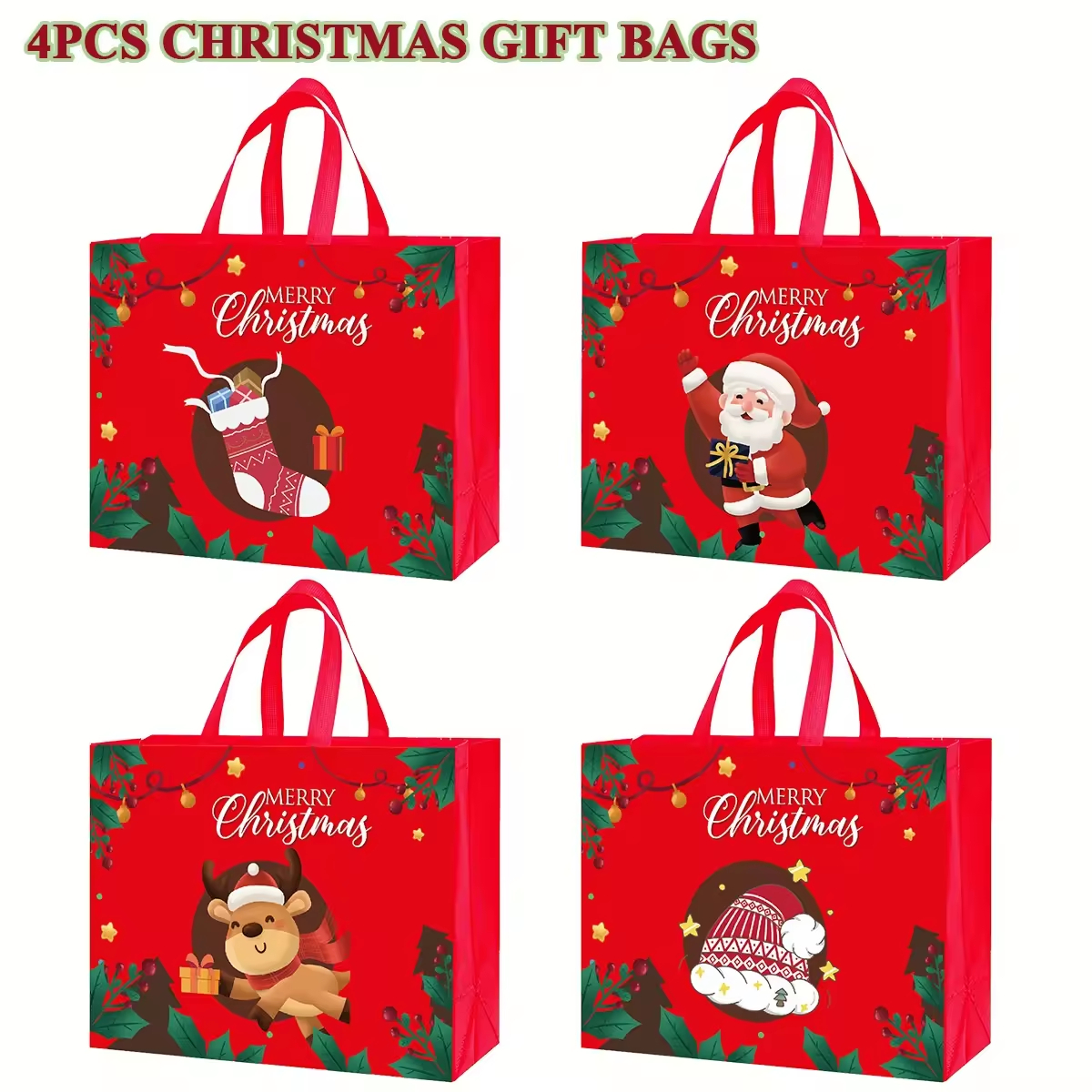 In Stock Christmas Non Woven Ribbon Handle Tote Eco Friendly Gift & Shopping Bag Custom Logo Wholesale