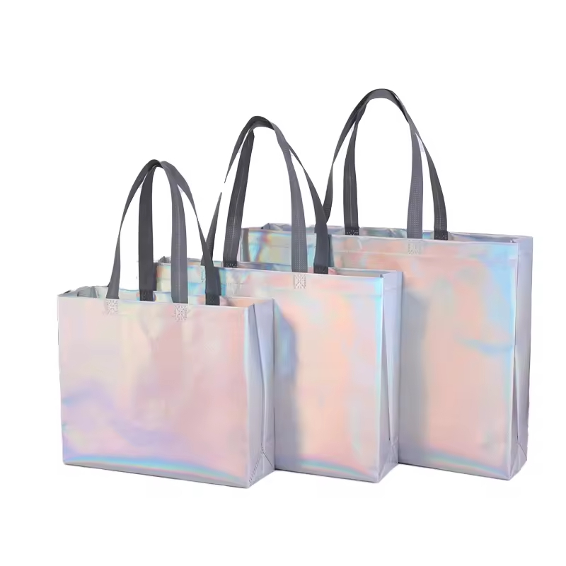 Custom Logo Holographic Non Woven Tote | Iridescent Laminated PP | Low MOQ |Laser Metallic Wholesale Holographic