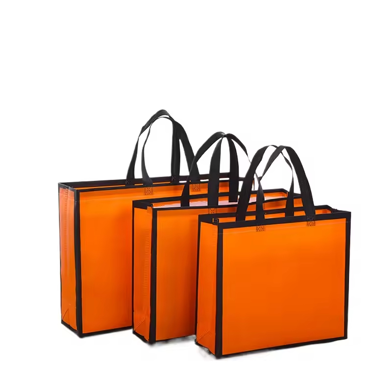 Eco Foldable Printed Handbag Reusable pp Grocery Tote Nonwoven Laminated Waterproof Black Shopping Bags