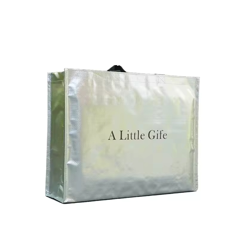 Custom Logo Reusable Silver Flower Gift Goodie Bags Metallic Printed Travel Tote Large Party Favor Bags for Birthday Wedding