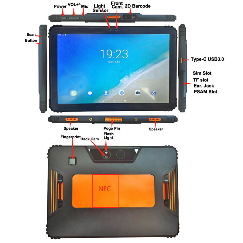 最低價工廠級 10 吋 Android 工業級耐用平板電腦，FHD、5G、USB 3.0，具 NFC、指紋識別、2D 條碼掃描器