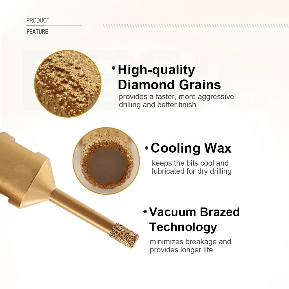 Vacuum Brazed Diamond Core Bit Porcelain Tile Hole Saw Marble Drill Hole Cutter With M14 Thread 
