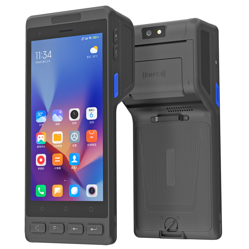 Impresora térmica POS de fábrica más económico PDAs Terminal portátil Android 14 Escáner de código de barras UHF RFID con NFC para logística de inventario