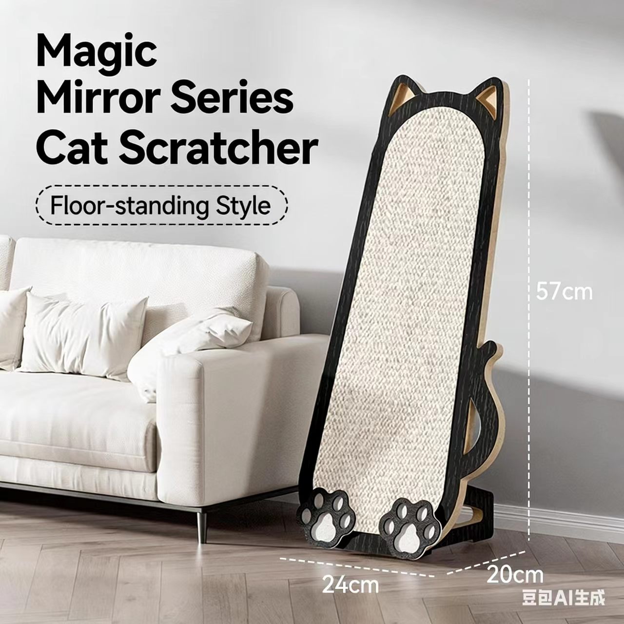 魔鏡貓抓板 – 耐用的草纖維牆掛式/站立式抓撓板，貓用防刮沙發護墊