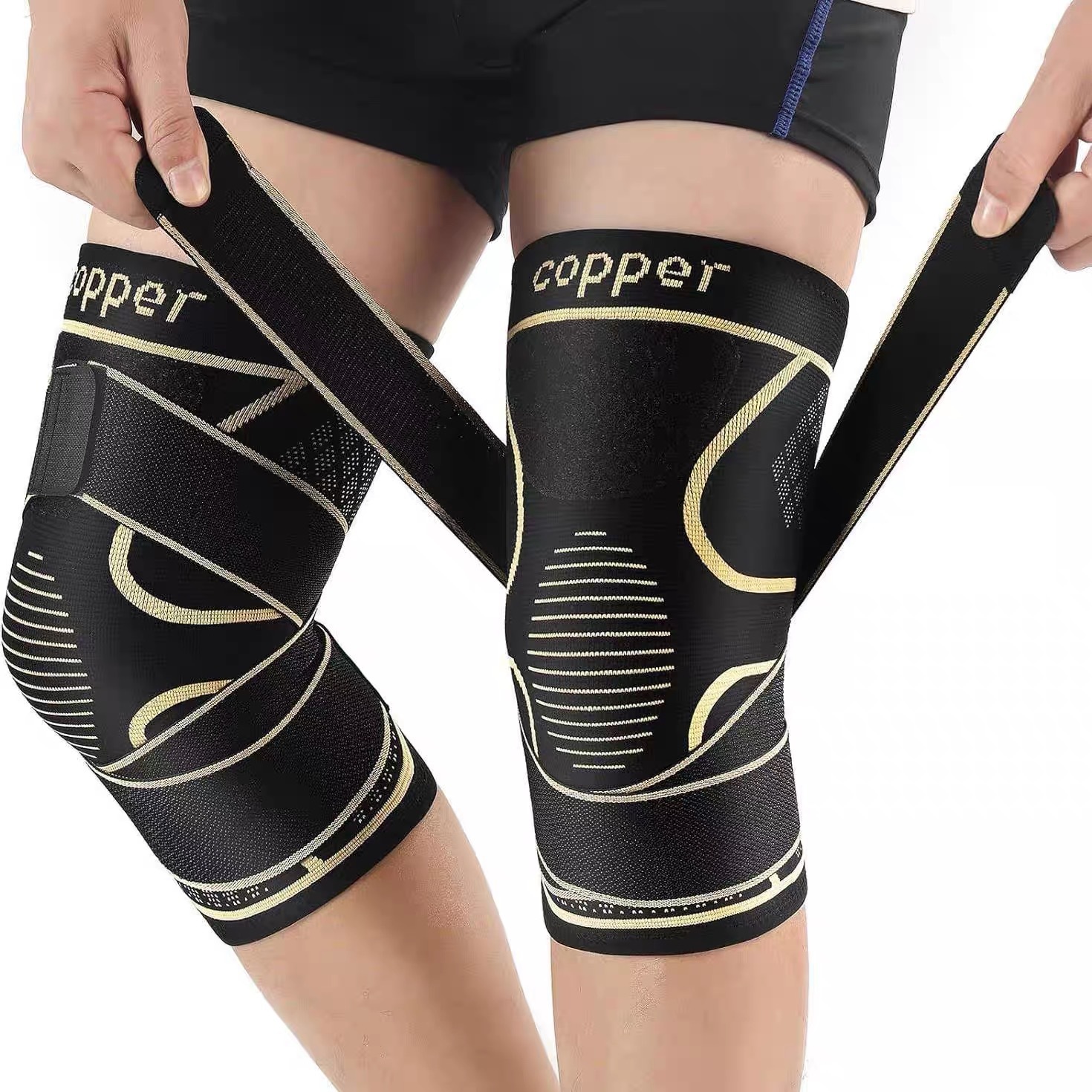 銅色尼龍運動護膝，適用於健行、籃球、壓縮、支撐、透氣、半月板損傷、跑步和膝蓋保護。